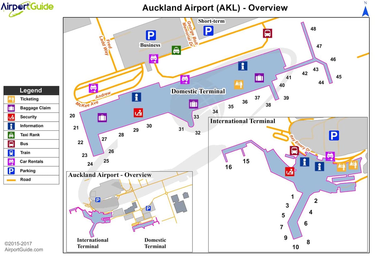 Auckland airport automobilių parko žemėlapis
