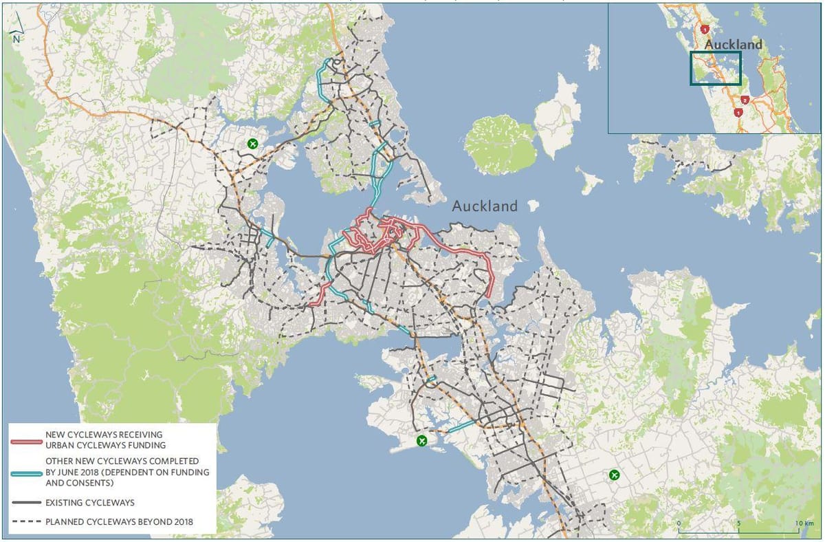 žemėlapis cycleway Auckland žemėlapyje