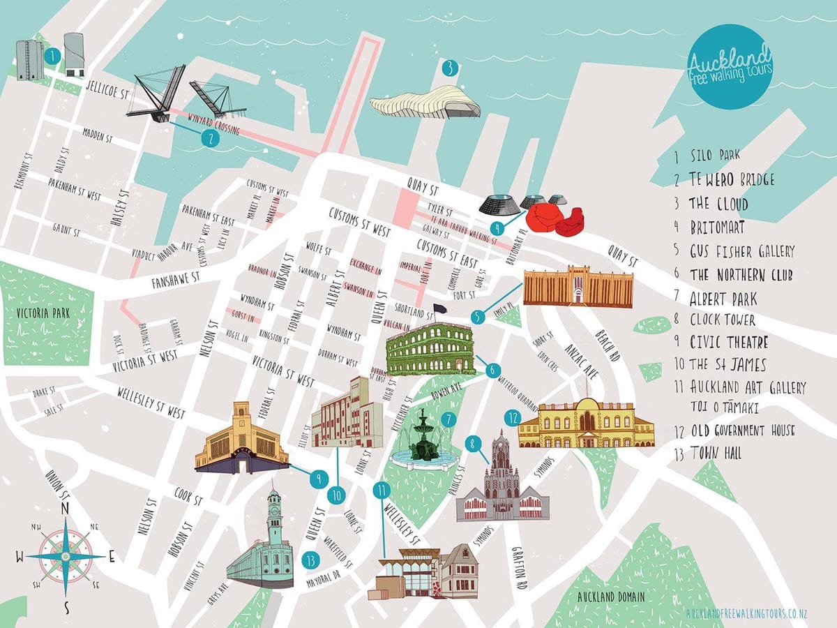 Auckland city vaikšto žemėlapyje