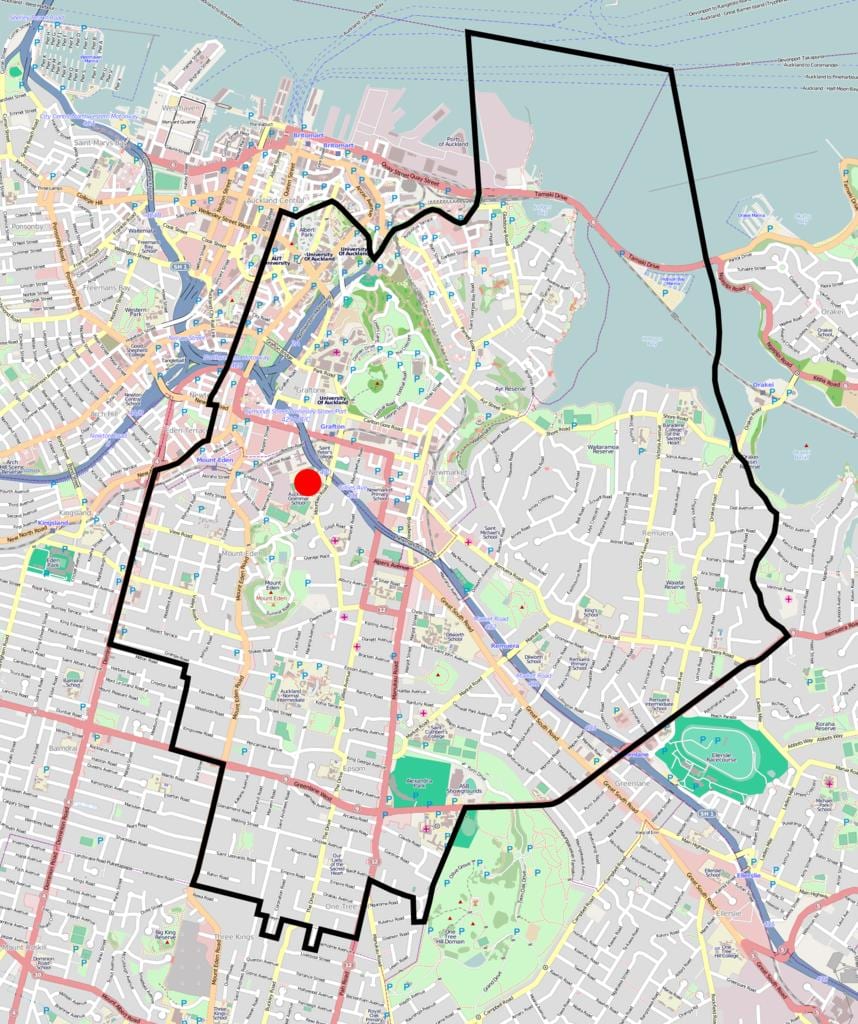 Auckland vidurinės mokyklos zona žemėlapyje