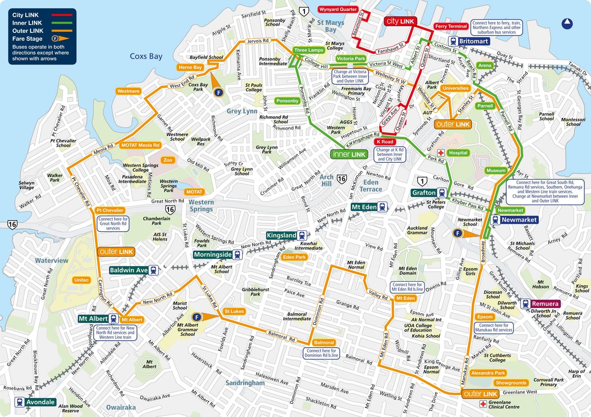 Auckland autobusų maršruto žemėlapį