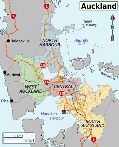 žemėlapis Auckland rajonų