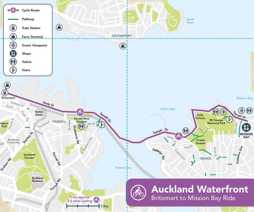 rožinė cycleway Auckland žemėlapyje