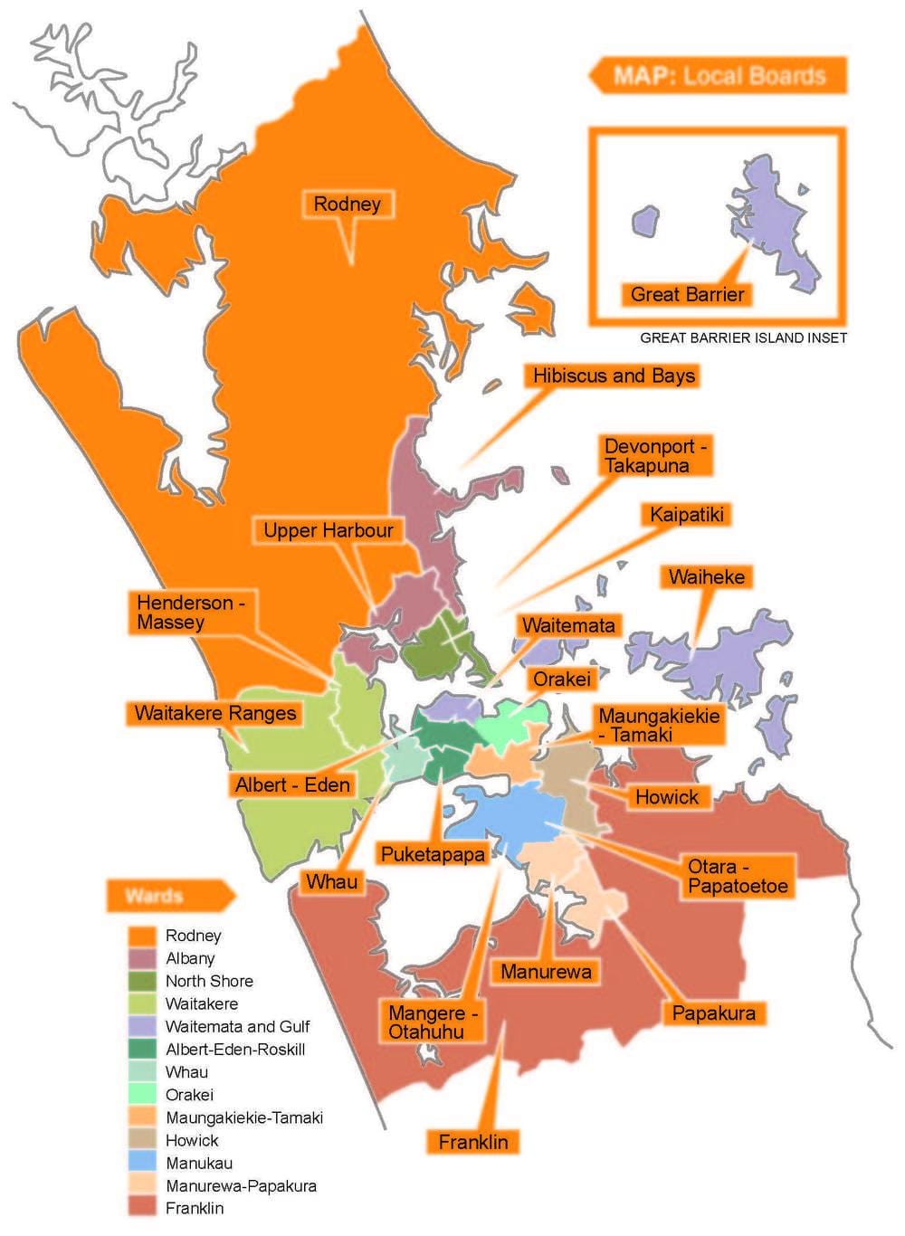 Auckland tarybos ribas žemėlapyje