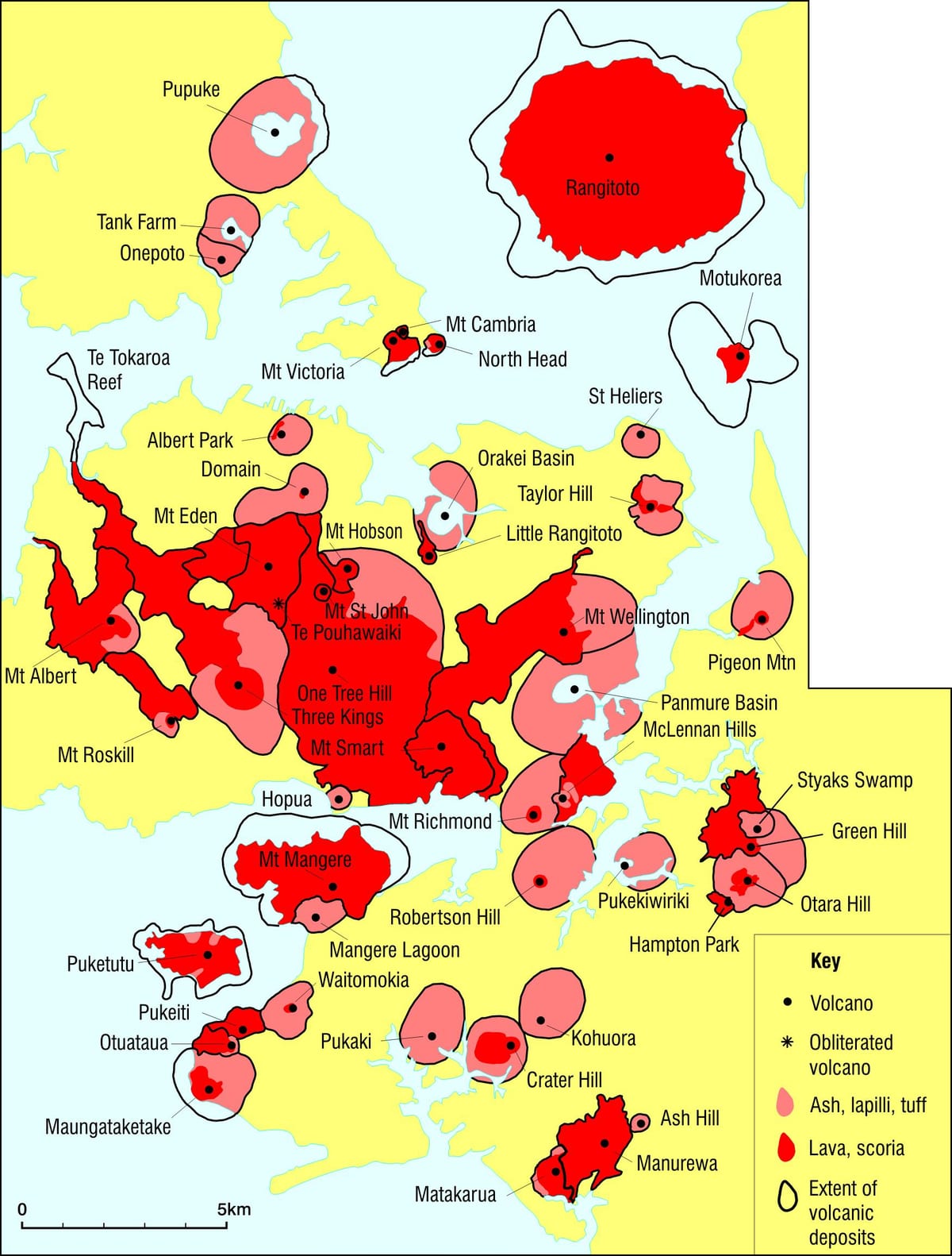 Auckland ugnikalniai žemėlapyje