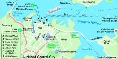 Auckland kruizinių laivų terminalą žemėlapyje