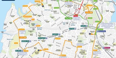 Auckland autobusų maršruto žemėlapį