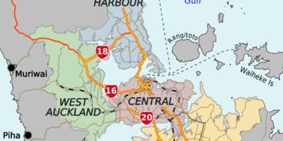 Žemėlapis Auckland rajonų