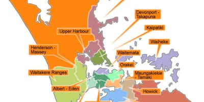 Auckland tarybos ribas žemėlapyje