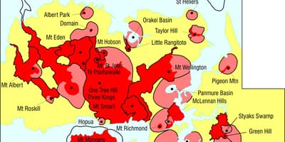 Auckland ugnikalniai žemėlapyje